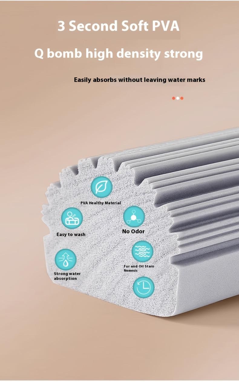 Super absorbent sponge mop with 2 replacement heads, double folding squeeze mop, hands-free washing, durable rubber sponge mop, suitable for kitchen, bathroom, living room floor, wet and dry use, sponge mop