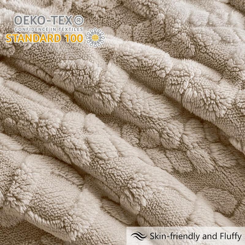 HOMELIKE MOMENT Queen Size Reversible Fluffy Fleece Comforter Set Ultra Soft Cozy Machine Washable Bedding for Christmas Winter Dorm & Bedroom Decor Beige 3-Piece Set, Valentines Gifts