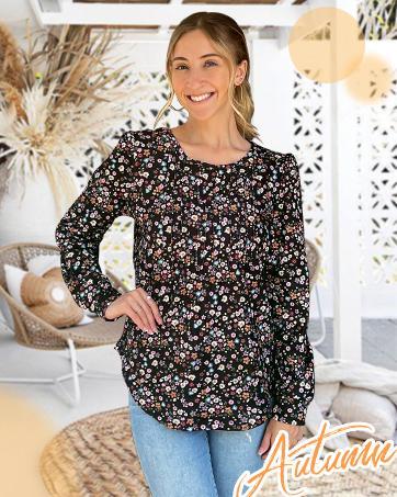 WIHOLL Fashion Crewneck Pleated Tunic Tops for Women Soft & Breathable Long Sleeve Blouses Dressy Casual Wear with Leggings