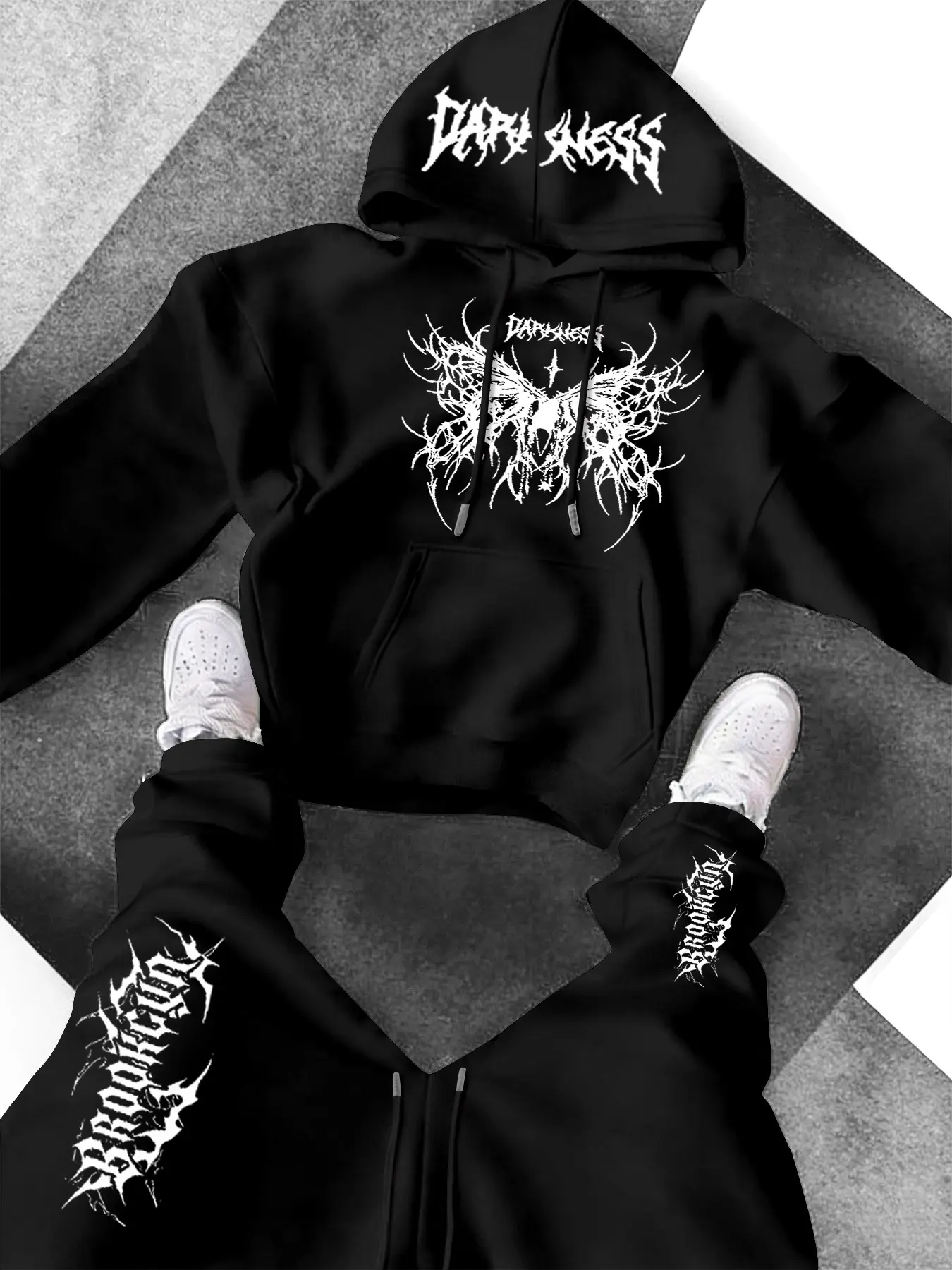 Teen Boys Sports Loose Fit Set 2 Piece, Outfits Set, Dark Gothic Street Spiked Hoodie Sweatshirts and Straight Leg Sweatpants, Fall Winter Casual Wear, Comfortable Daily Use
