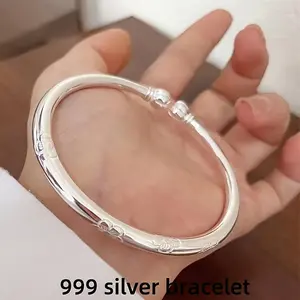S999 pure silver bracelet with tribal minimalist style, uncoated -999 pure silver jewelry, suitable for women's daily wear and gift giving, ideal choice for Mother's Day, suitable for all seasons