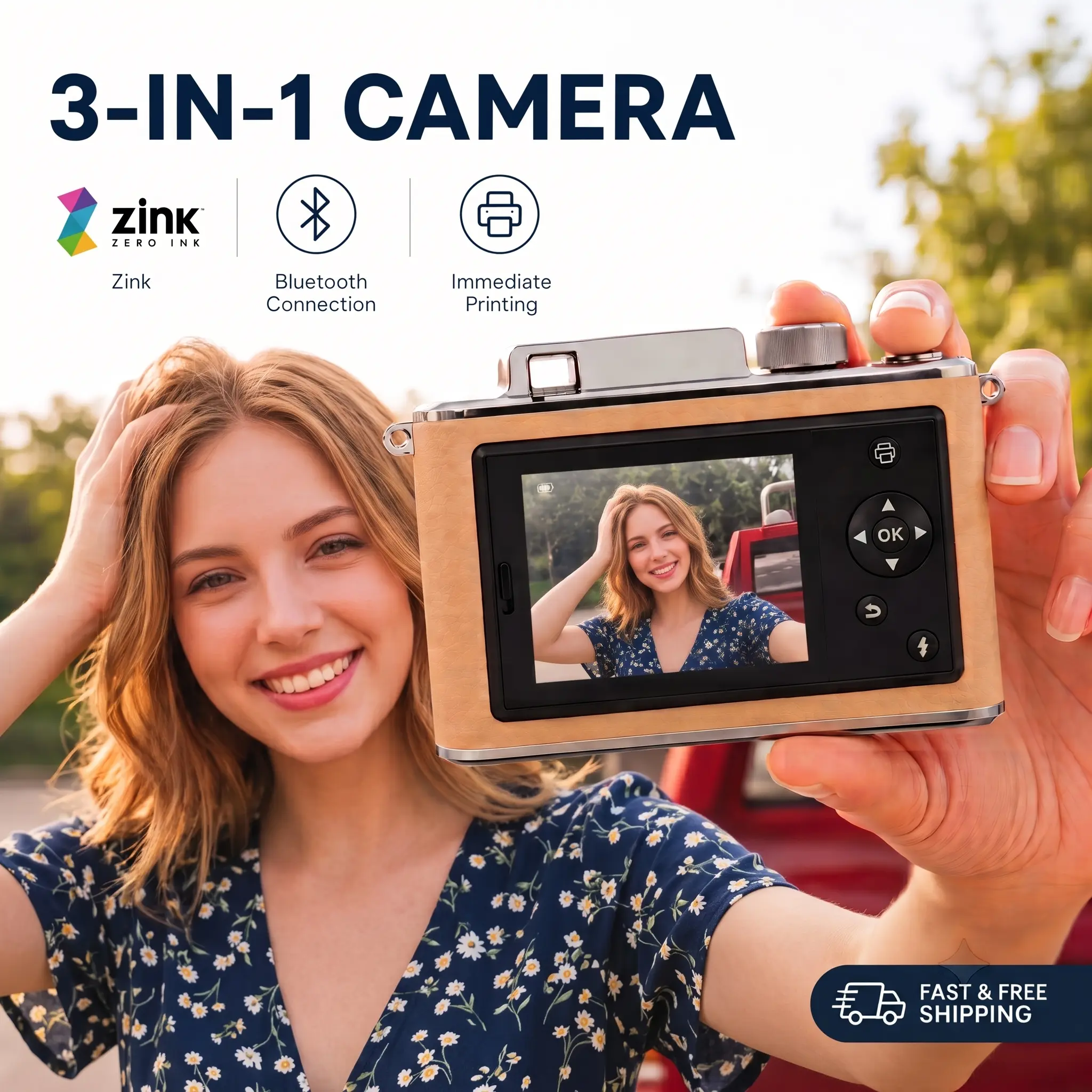 HPRT 3-in-1 Digital Camera & Portable Instant Photo Printer - Vintage CCD Style, Auto Focus, 2x3 Zink Adhesive Paper, AR Print for Party & Gifts