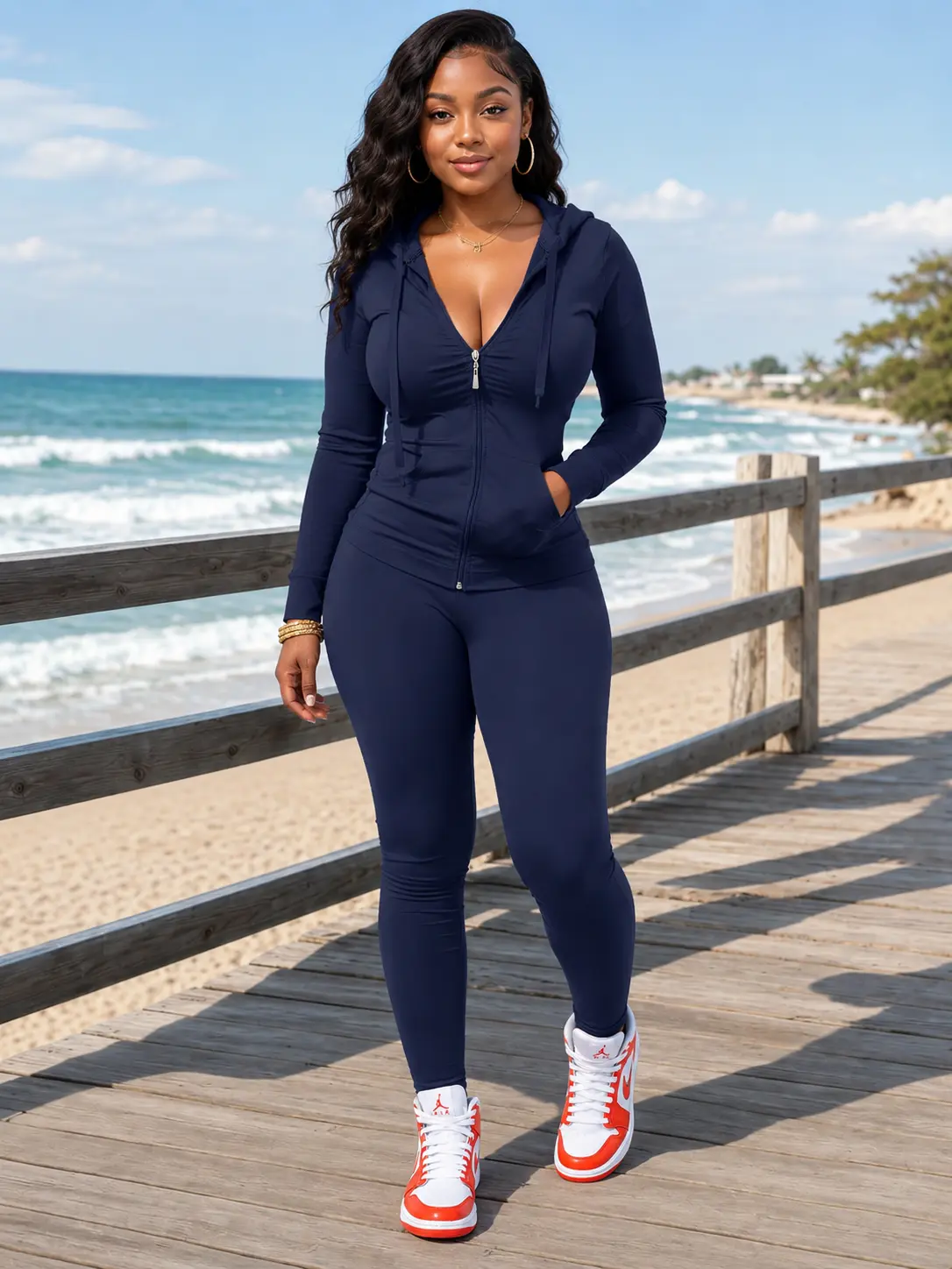 Women’s Autumn/Winter 2-Piece Polyester Athletic Set - Hooded Zipper Jacket, High-Stretch Slim-Fit Pants, Polyester Clothes for Everyday Casual Wear