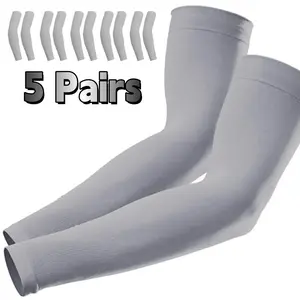 5 Pairs Arm Sleeves for Men Women, Sun Sleeves UV Protection, Cooling Arm Sleeves Cover Compression Sleeves For Working Basketball Golf Sports, Gray