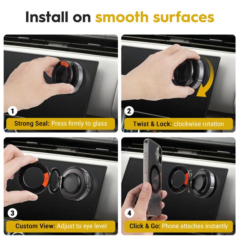 ​360° Rotating Foldable Magnetic Car Phone Holder for iPhone 15/14/13/12 - Zinc Alloy MagSafe Mount with Universal Vacuum Suction for All Cars & Phones