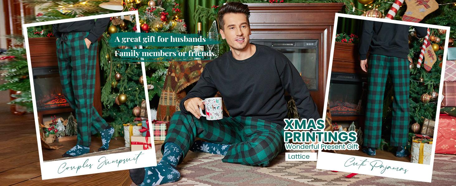 COOFANDY Men's Plaid Casual Pants Soft Cotton Christmas Pajama Pants Drawstring Checkered Lounge Sweatpant with Pockets