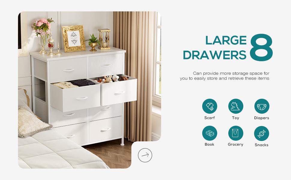 【Deal】8 Drawers Dresser Organizer Storage Drawers Fabric Storage Tower, Chest of Drawers with Fabric Bins, Steel Frame, Wooden Top