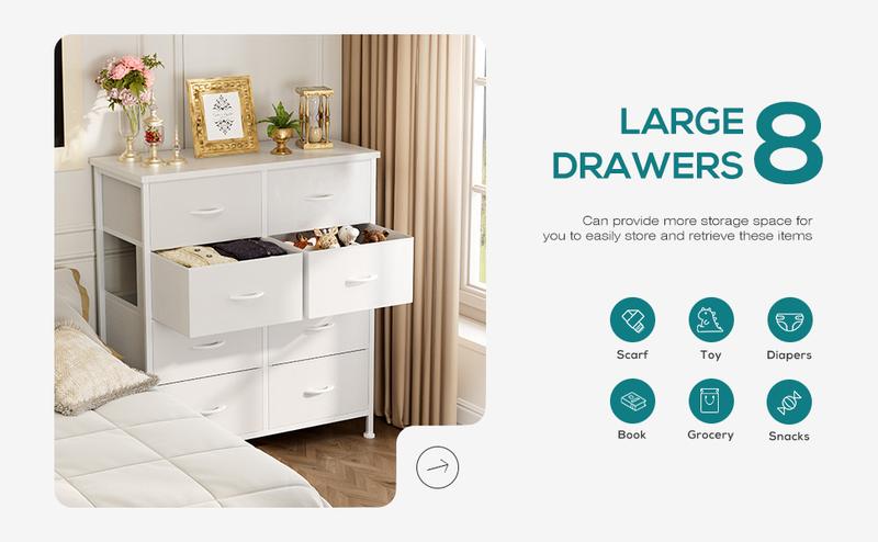 【Deal】8 Drawers Dresser Organizer Storage Drawers Fabric Storage Tower, Chest of Drawers with Fabric Bins, Steel Frame, Wooden Top