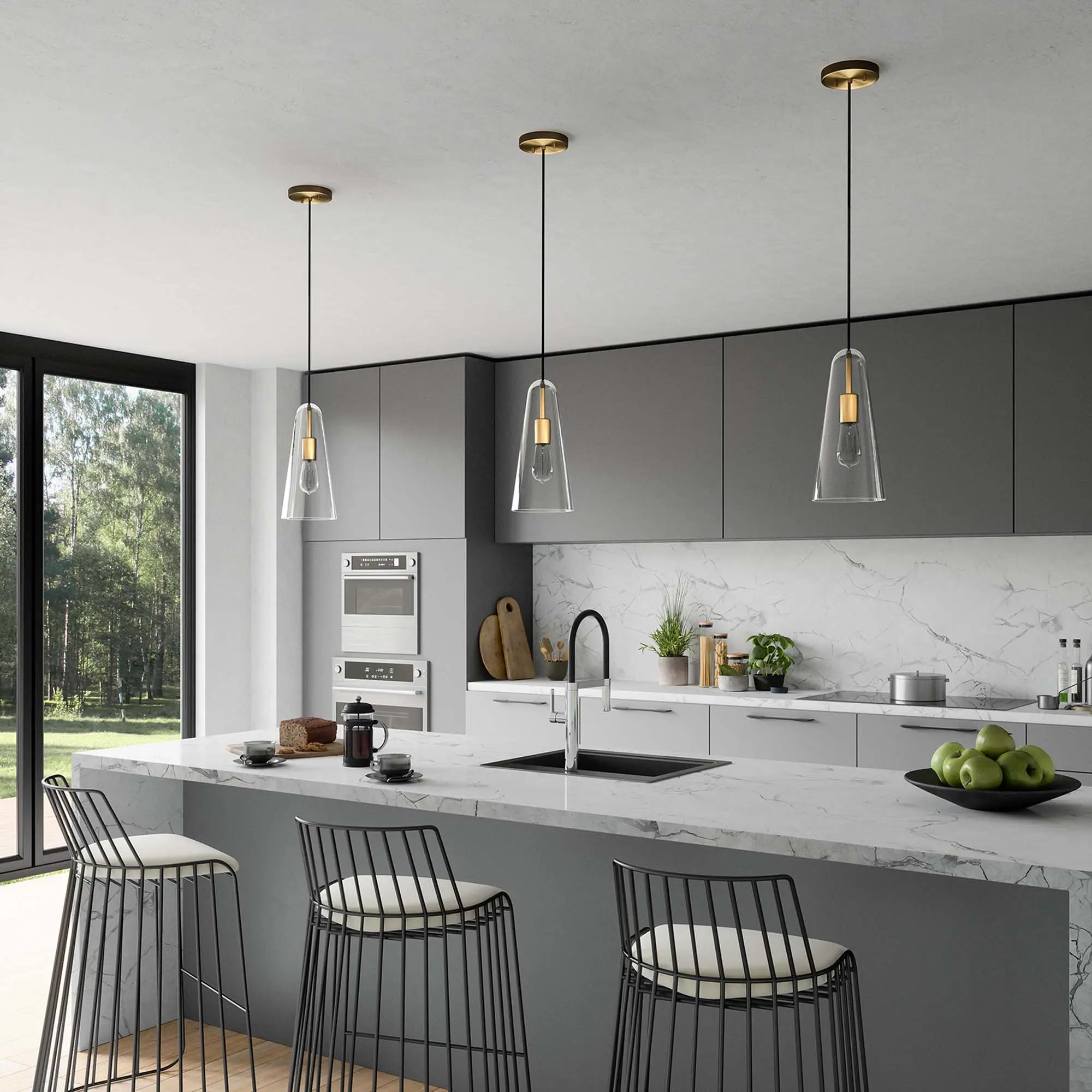 Modway Beacon 1-Light Pendant Light in Clear Satin Brass