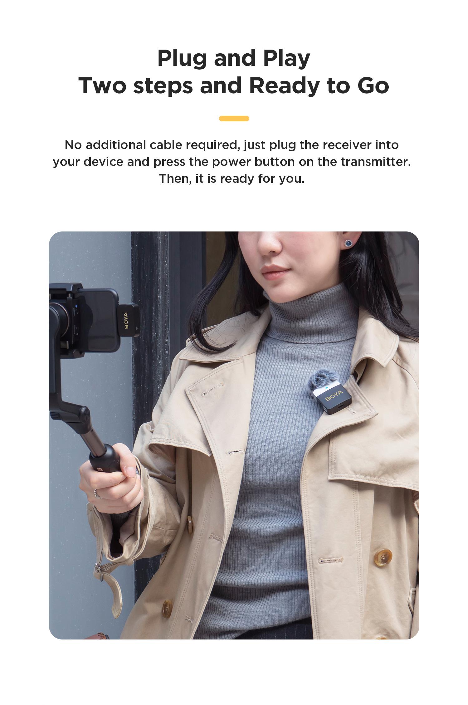 BOYA BY-M1V Wireless Lavalier Microphone Active Noise Cancelling Mini Lavalier for iPhone iPad USB-C Android Phone Camera Laptop