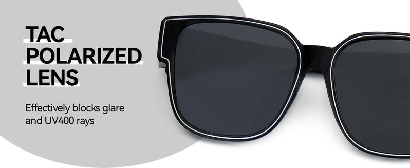 Meeloog Polarized Fit Over Glasses Sunglasses, Square Lightweight Wrap Around Shades For Women ST0898