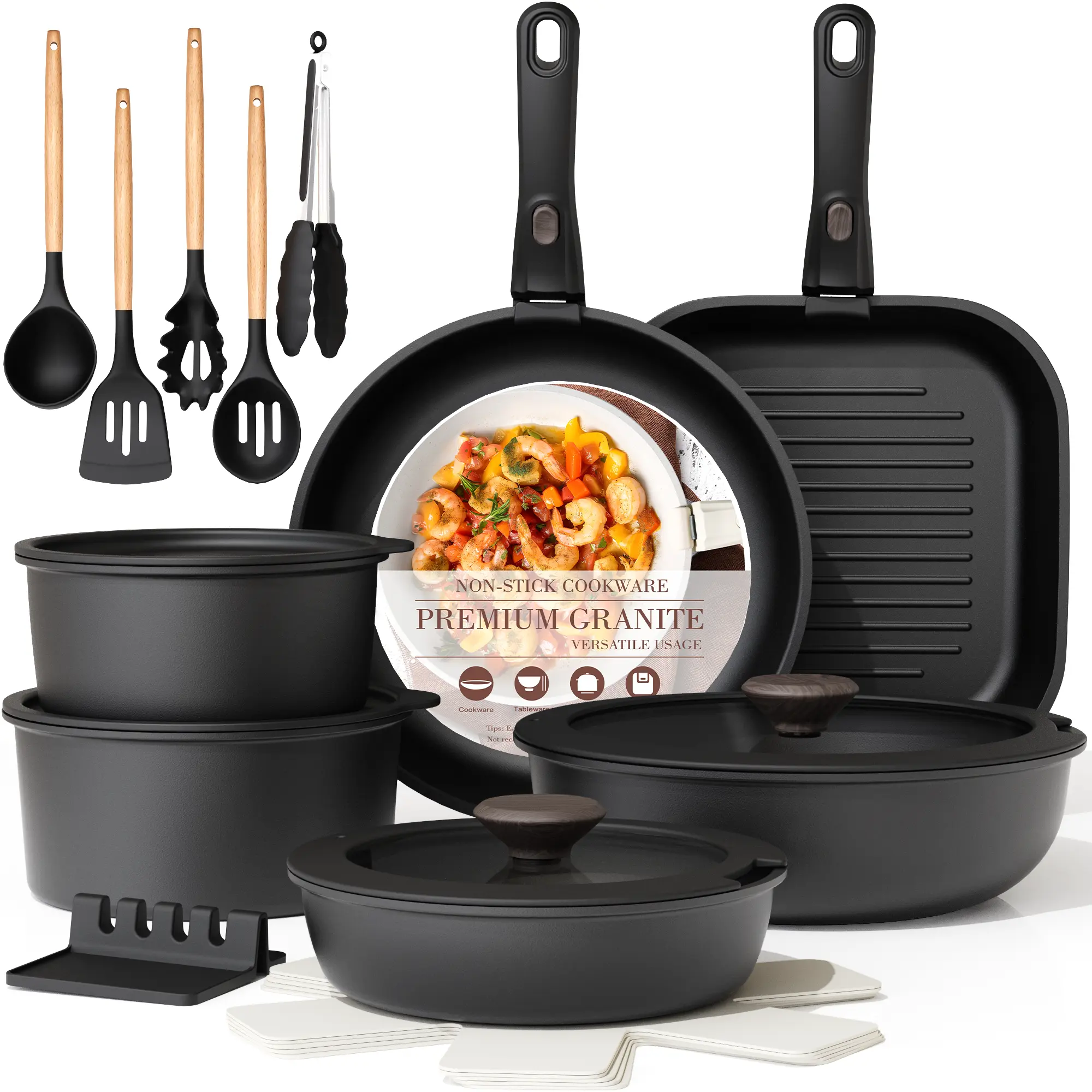 Astercook 23PCS Ceramic Nonstick Cookware Set, Pots and Pans with Lids, Detachable Handle, Steak Frying Pan & Egg Pan, PFOA-Free, RV Kitchen Cooking Stylish Compact Aluminium