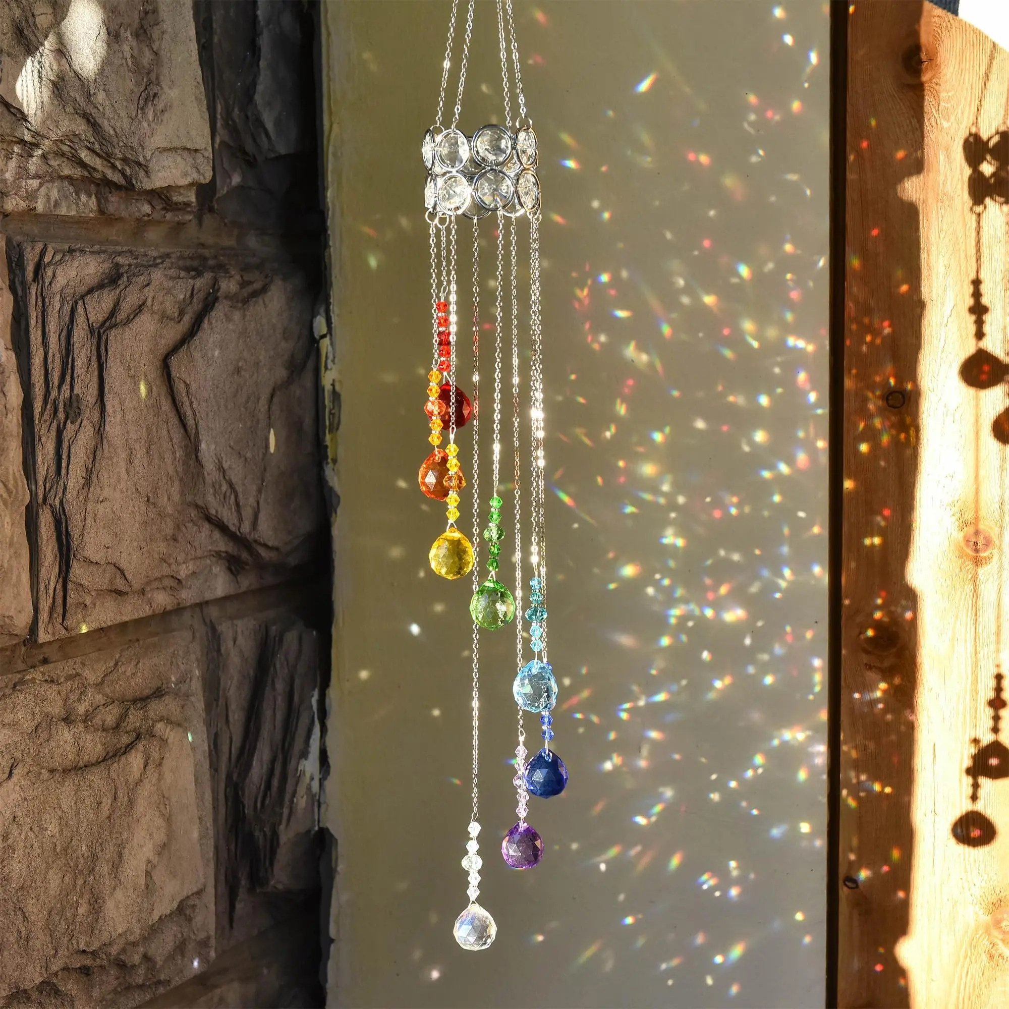 Seven Color Rainbow Crystal Wind Chime, Sun Catcher Prism Light Effects, Window Hanging Decor, Bedroom Balcony Atmosphere, Unique Gift, Artistic Indoor Decoration, Artistic Home Decor
