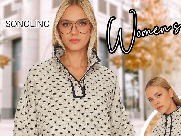 Songling Women's Winter Fleece Pullover Jacket with Long Sleeves and High Collar Warm Fleece Sherpa Hoodie with Pockets   Fashion Casual Outerwear Womenswear