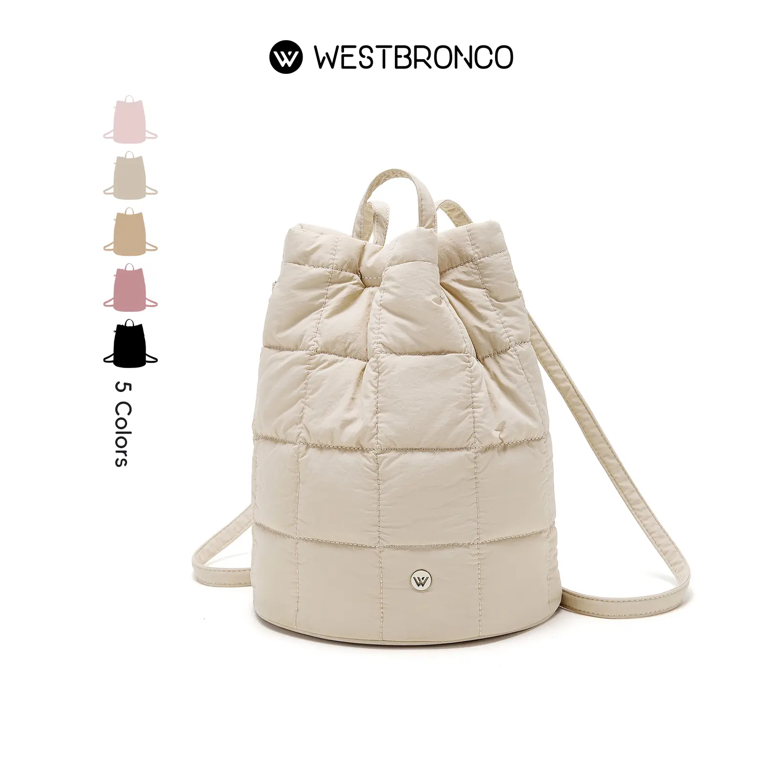 WESTBRONCO Women's Spring Trendy Quilted Puffy 8.3" Small Laptop Backpack, Cute School/College Bag with Hidden Side Pocket, Waterproof Easy Access Drawstring Bag for Work Travel Gift for Her, Quilted Drawstring Backpack
