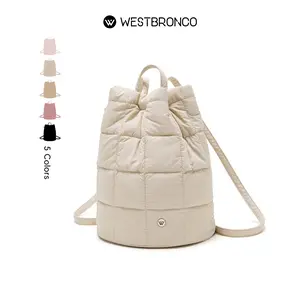 [New In]WESTBRONCO Spring Trendy Puffy 8.3" Small Laptop Backpack for Women with Hidden Side Pocket Fashion Waterproof Bag Drawstring Opening Work Travel Outdoor Diaper Bag Gift for Her