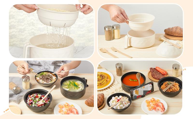 6PC/Set Microwave Ramen Bowl Set, Ramen Noodle Cooker with Lid & Handle,Perfect for Home, Office, Dorm, or College Tableware