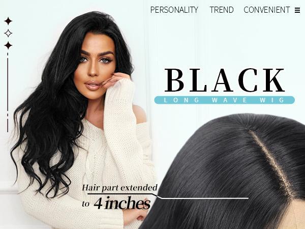[ AISI HAIR ] Black Wig for Women, Long Wavy Lace Hairline Middle Part Synthetic Heat Resistant Wig for Daily Party-26 Inch