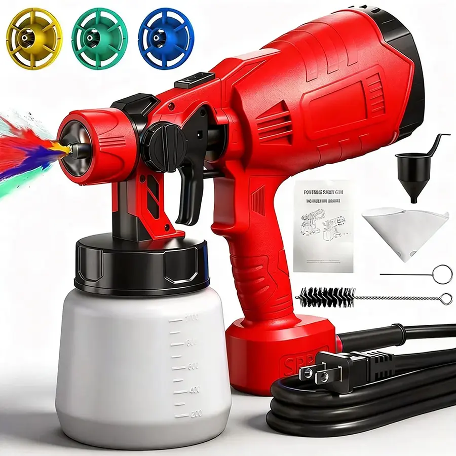 Electric Paint Sprayer for Home DIY - 3 Nozzles & Spray Patterns, Easy Clean Paint Gun for Walls, Furniture & Fences