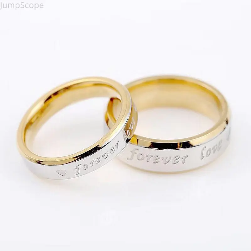 Forever Love Engraved Two-Tone Couple Ring Stainless Steel Promise Band for Lovers Wedding and Anniversary Gift