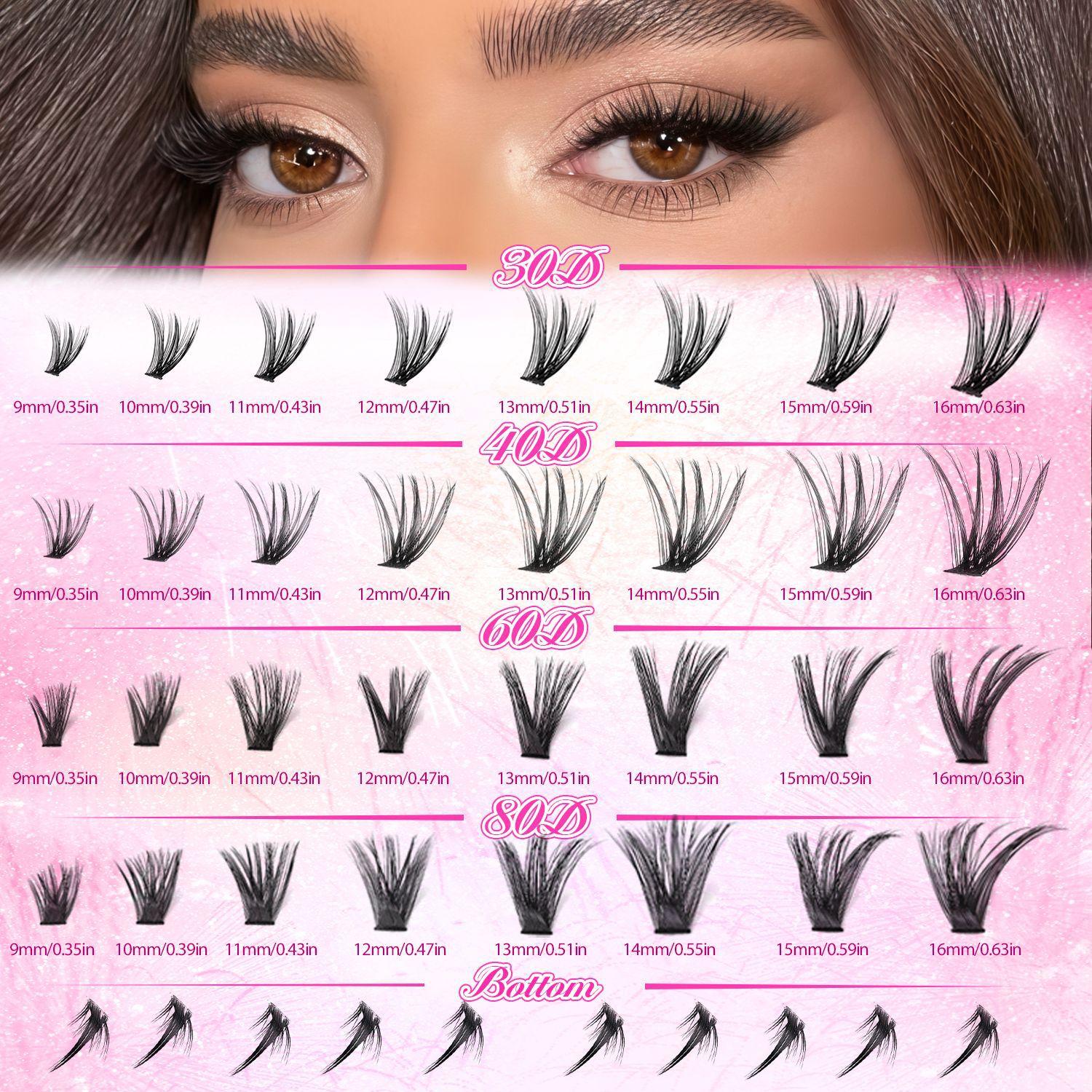 2080Pcs Fluffy Lash Clusters Kit Manga/Cat Eyes/Natural/Dense/Thick/Dramatic/Bottom Lashes Eyelash Clusters 9-18mm 30D 40D 80D 100D DIY Lashes Cluster Eyelash Extensions Kit Individual D Curl False Eyelashes with 2 Bond&Seal 2 Remover 2 Tweezers 5 Brushes