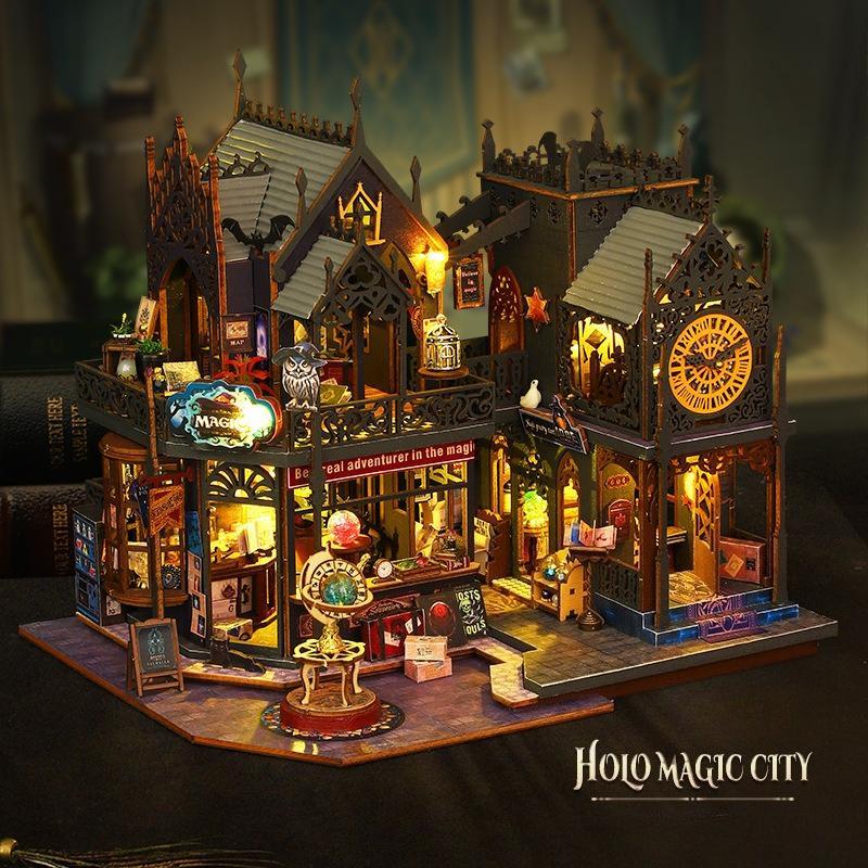 Creative Miniature Wooden House Kit – DIY Holo Magic City Craft Model with LED Light, Unique Book Nook Design for Home Decor Creative Miniature Wooden House Kit – DIY Holo Magic City Craft Model with LED Light, Unique Book Nook Design for Home Decor