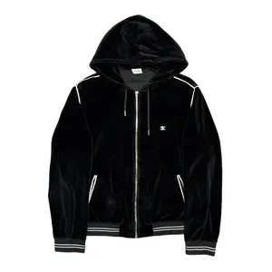 Celine Embroidered Small Logo Track Hooded Sweatshirt Black White Pre-Owned