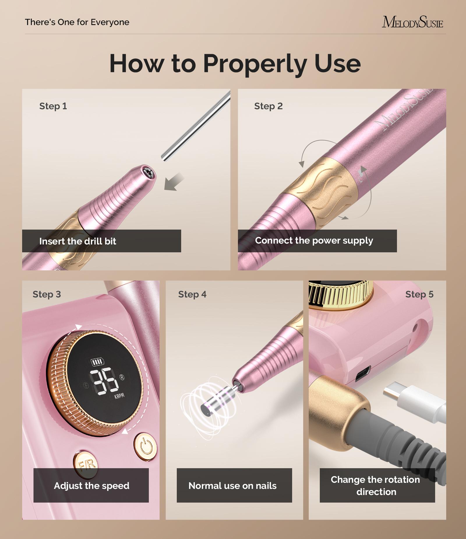 MelodySusie Nail Drill SC330G, SM330G, MB420G Professional Rechargeable Electric Nail File for Acrylic Nails Gel Polishing Removing Manicure