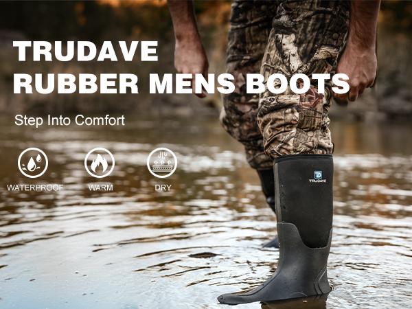 Trudave Men's Black Rubber Boots Waterproof Work Rain Boots with Steel Shank 6mm Neoprene Anti-slip Mud Boots Size 5-14 Comfortable Industrial Shoe Boy Footwear Closed