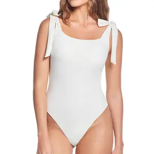 PHAX One-Piece Swimsuit Solid Colors Adjustable Shoulder Ties Deep Scoop Back Stretch Fabric Sculpt for Women's Beach Vacation Lounging  Tummy Control & High WaistedSwimsuit