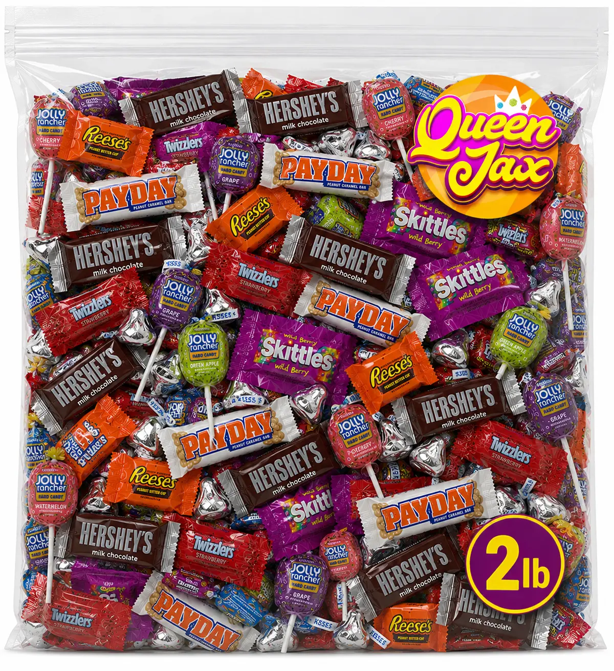 QUEEN JAX Chocolate and Candy Variety Pack 2 LB Assorted Bulk Candies Bag Individually Wrapped Snack (Candy Selection May Vary From Picture)