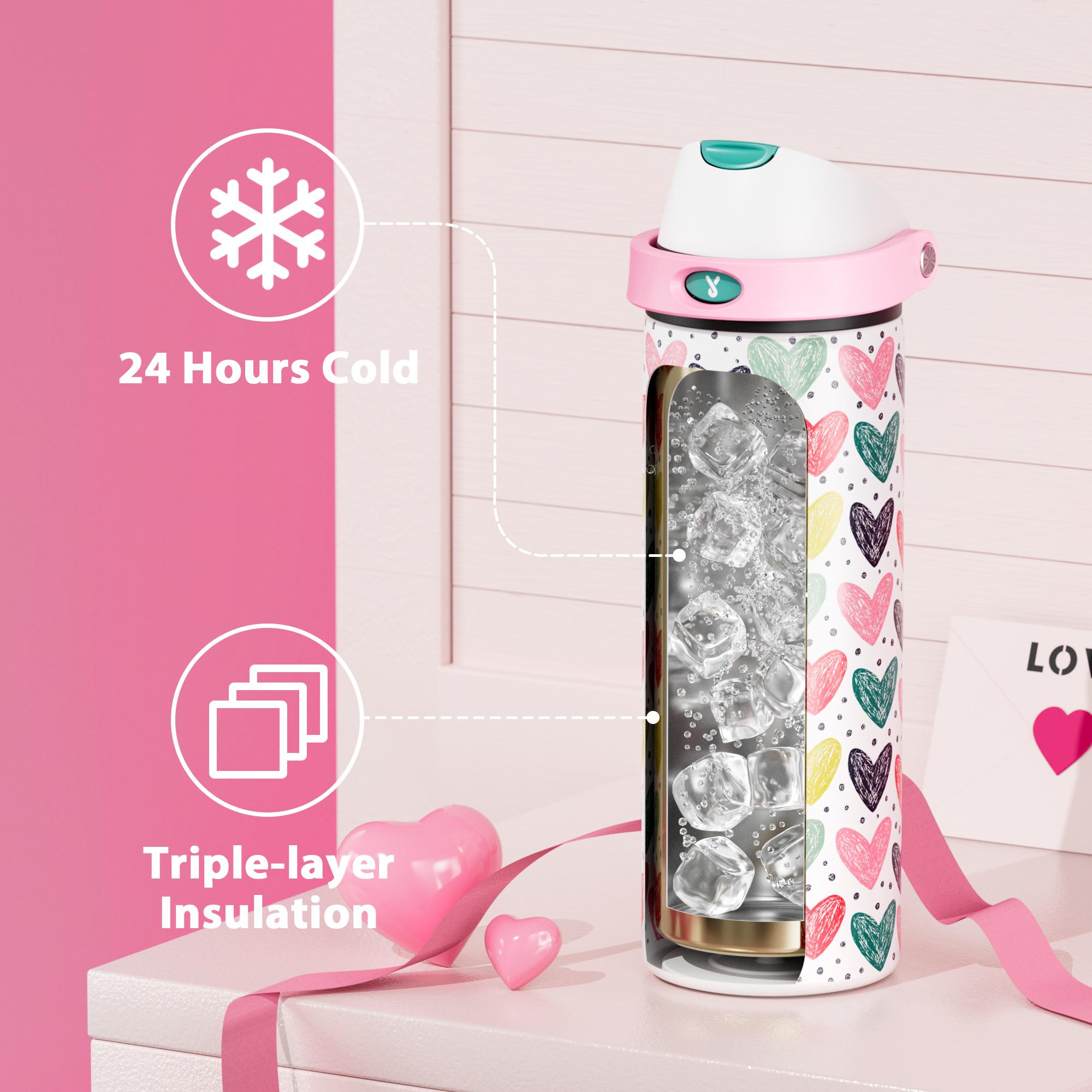 MEOKY 24oz Insulated Water Bottle, Hot Water Mug,2-in-1 Straw & Spout Lid, Leak-Proof, Non-Slip Base, BPA-Free,Travel, School, Office,Valentine’s Day Gift