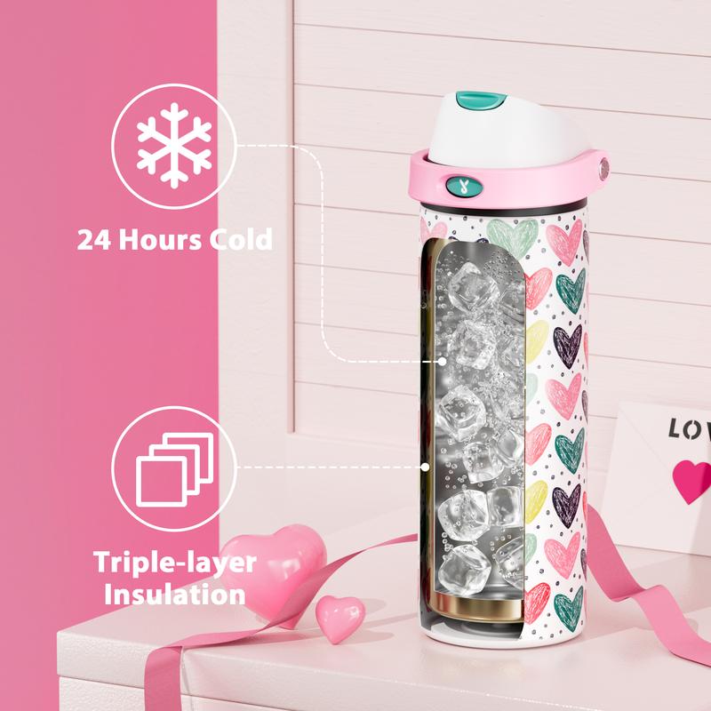 MEOKY 24oz Insulated Water Bottle, Hot Water Mug,2-in-1 Straw & Spout Lid, Leak-Proof, Non-Slip Base, BPA-Free,Travel, School, Office,Valentine’s Day Gift