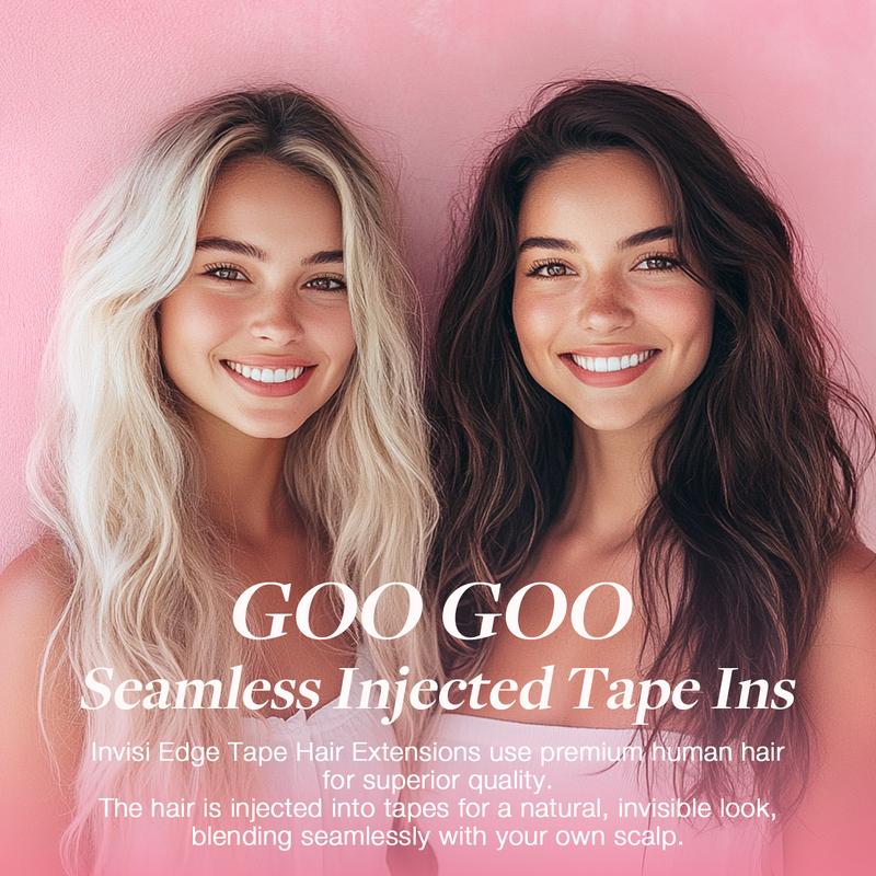 GOO GOO Invisi Edge Tape in Hair Extensions Human Hair, 14inch-24inch 20pcs 50g, Straight Virgin Remy Hair, Seamless Injected Tape, Natural Look