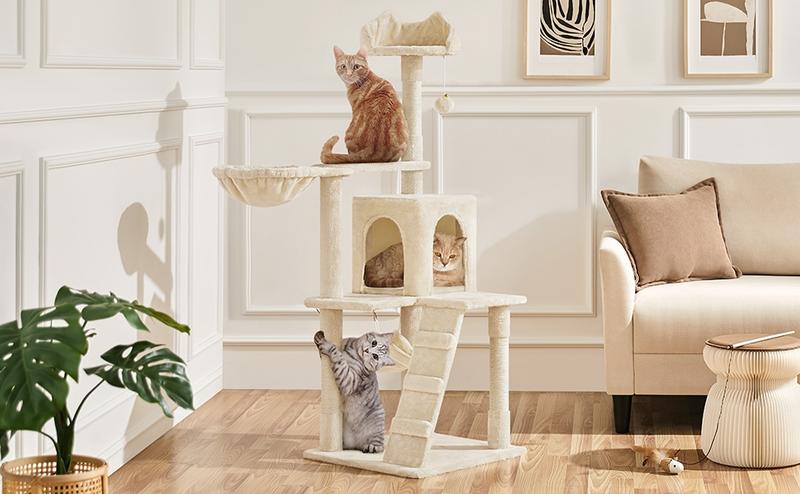 Yaheetech Cat Tree for Home, 54/34 Inch Multi-Level Cat Tower with Condo, Hammock, Tunnel & Scratching Post