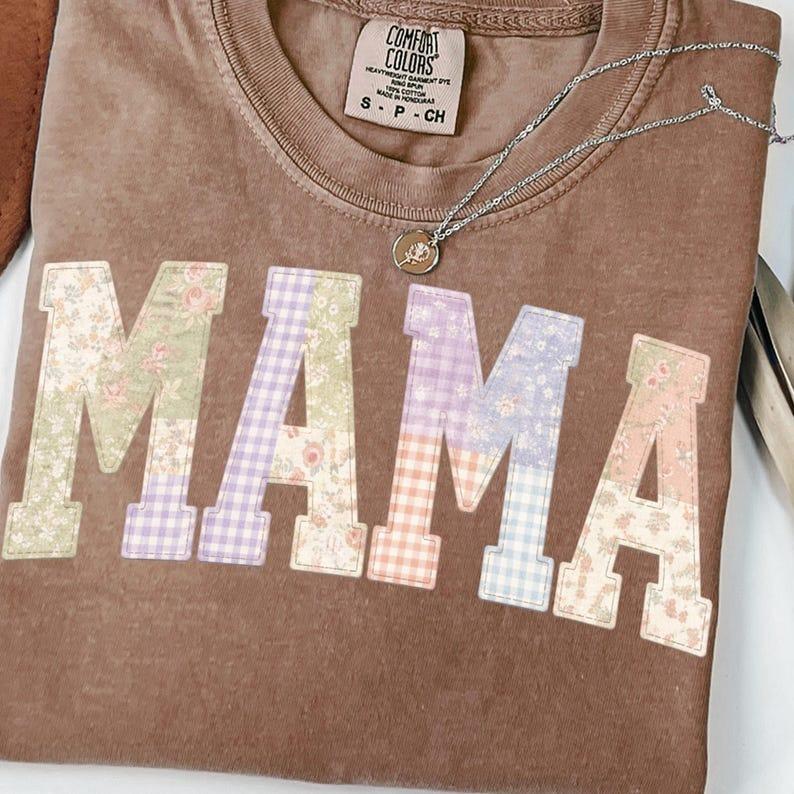 Comfort Colors Mama Tshirt, GrandmaCore Mother Tshirt, Mama Printed TShirt, Varsity Mom, DYI Gift For Mothers Day Fabric