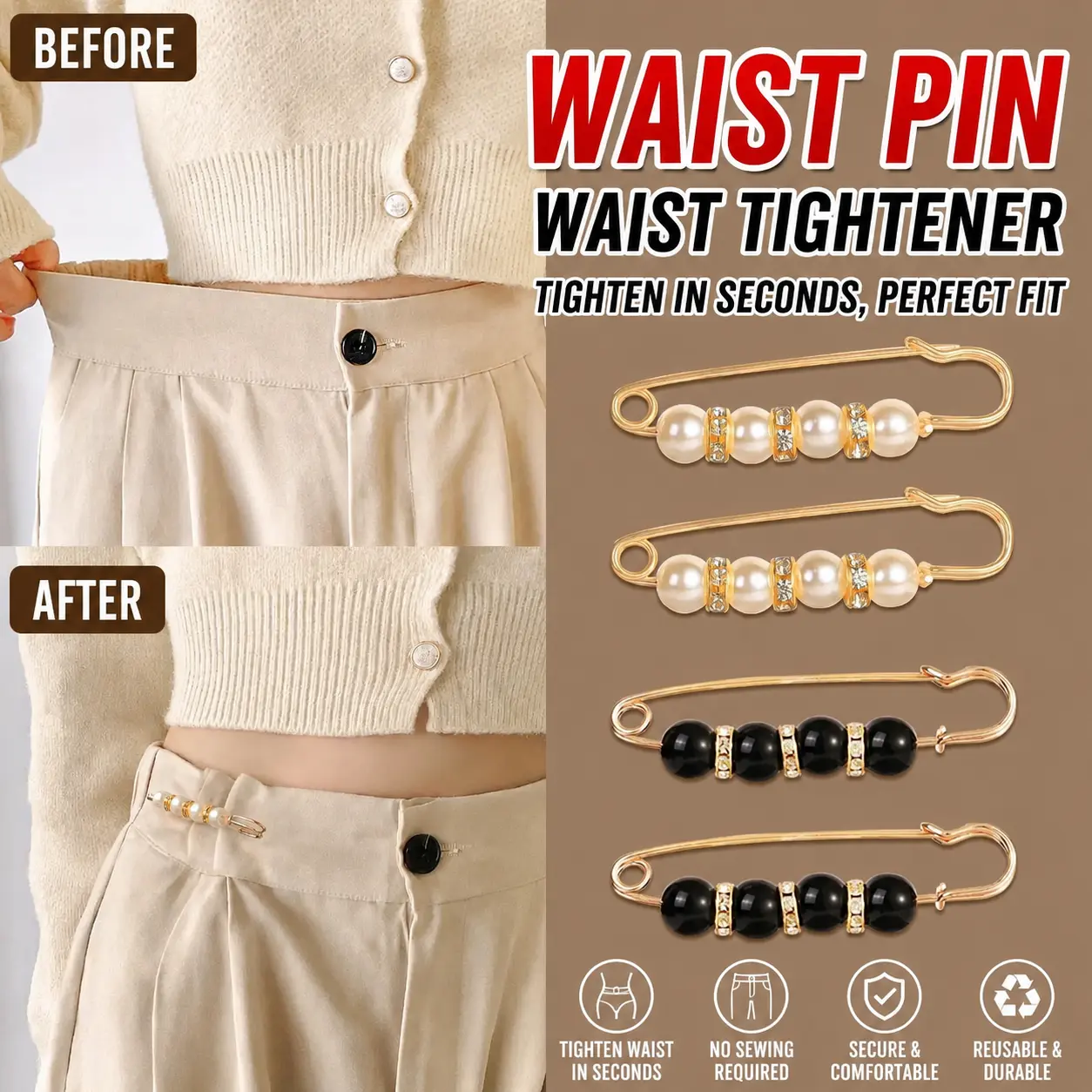 8 Pcs Pearl Brooch Pins,Safety Pins for Clothing Dress pants skirt Cardigan Collar，Faux Pearl Rhinestones Brooches for Women Girls Pants Extender Safety Pins