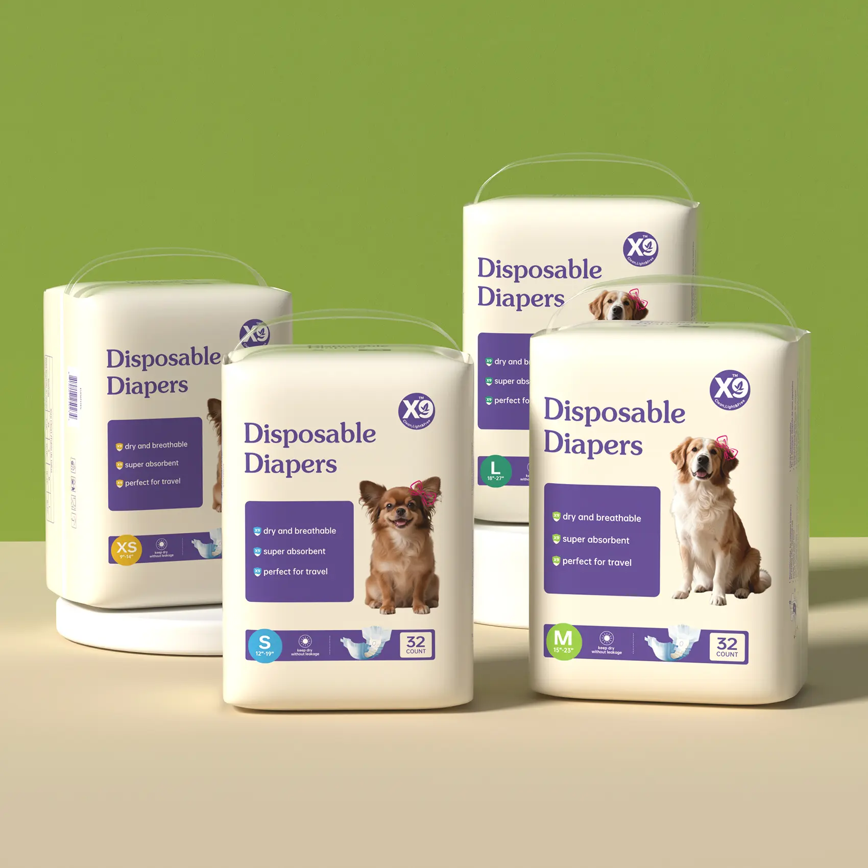 Disposable bitch diapers, pet sanitary diapers in estrus, 32 diapers per pack, sizes XS, S, M, L are optional.