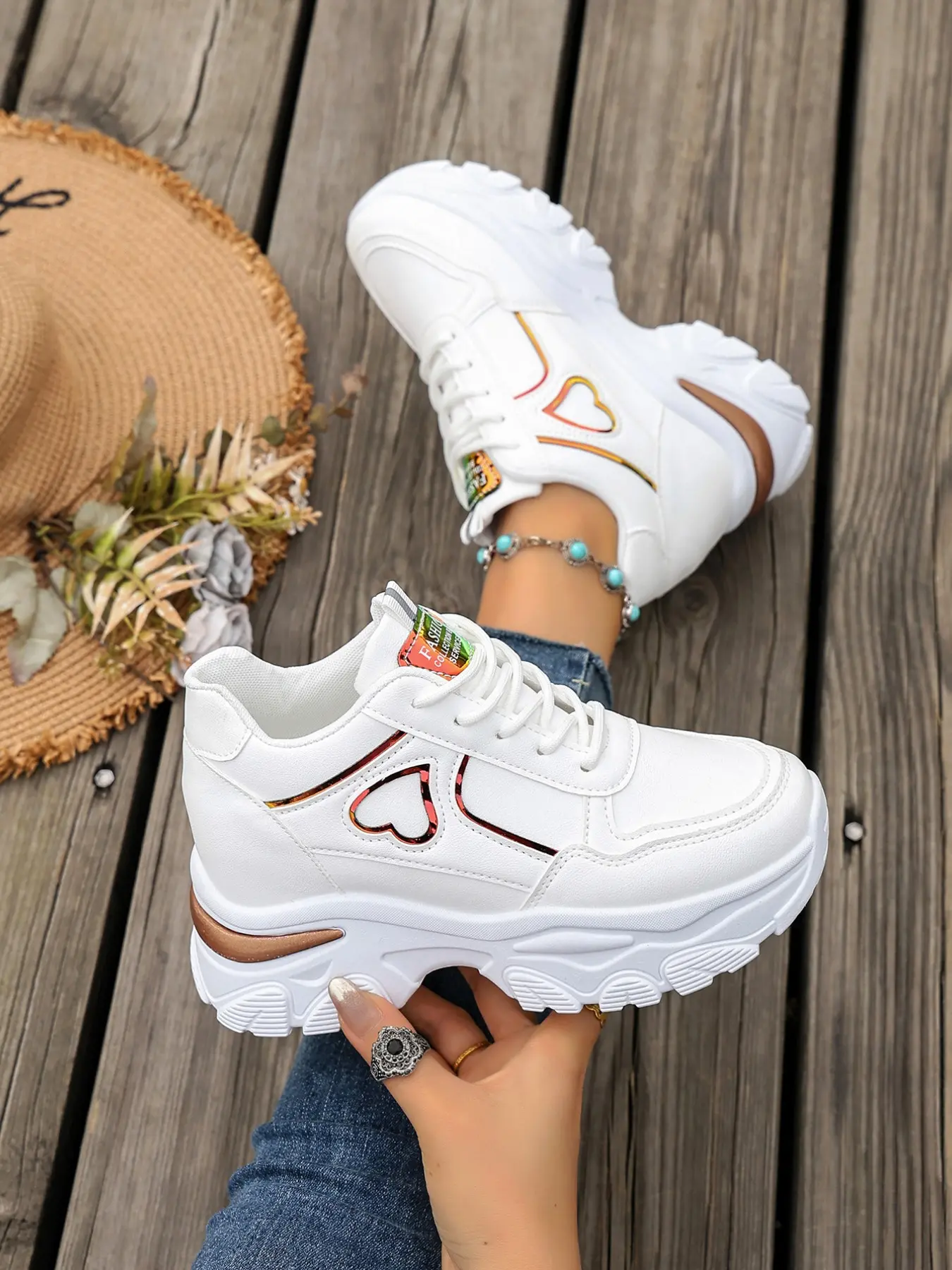 Women's Sporty Casual Lace-Up Sneakers, Chunky Sneakers, Thick Soled Sneakers, Platform Dad Shoes, All Day Sneakers, All Seasons Sneakers, Pairs Well with Jeans & Skirts, for Daily Casual Wear & Commuting, Ideal Gift & Back-to-School Choice