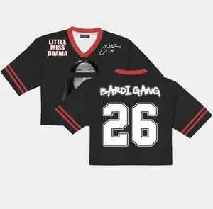 (Launch Deal) Black Bardi Gang Football Jersey Croptop, World Tour Crop Top Jersey 2026, Bardi Gang Shirt, Little Miss Drama Jersey
