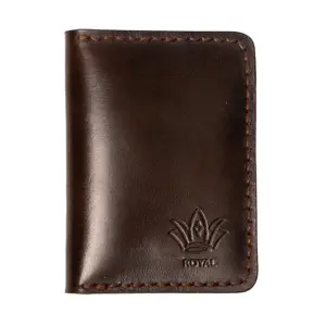 ROYAL Leather Brown Card Holder - Compact & Secure Business Card Wallet for Men & Women - Elegant Minimalist Design with Multiple Pockets for Everyday Use