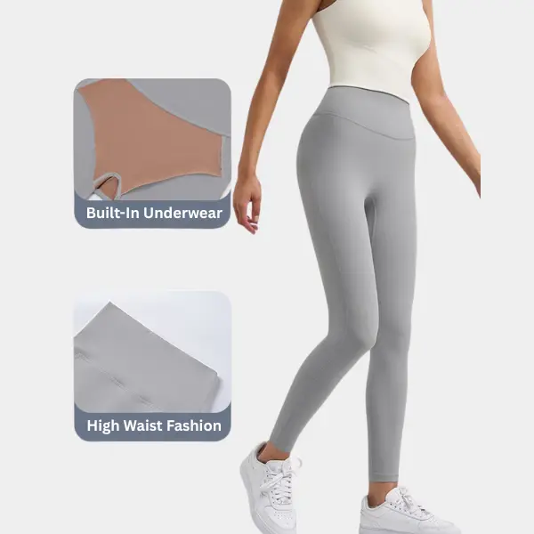 WOO YOGA Briana High Waist Built-In Underwear Legging for Women | Built-In Liner Yoga Pants, Tummy Control Butt Lift Stretch Workout Leggings, Squat Proof Gym Activewear