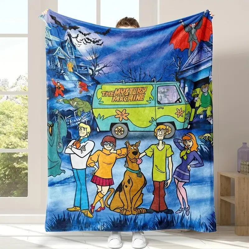 Scooby-Doo Graphic Blanket, Mystery Machine Haunted Mansion Cartoon Character Print Blanket with Super Microfiber Softness, Kids' Cozy Flannel Throw for Home Sofa, Perfect Christmas Gift, Haunted Mansion Blankets