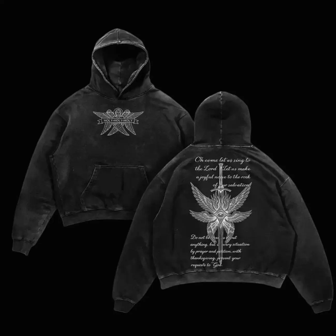 Holy Seraphim Angel Hoodie– Vintage Washed Christian Faith Streetwear Hoodie