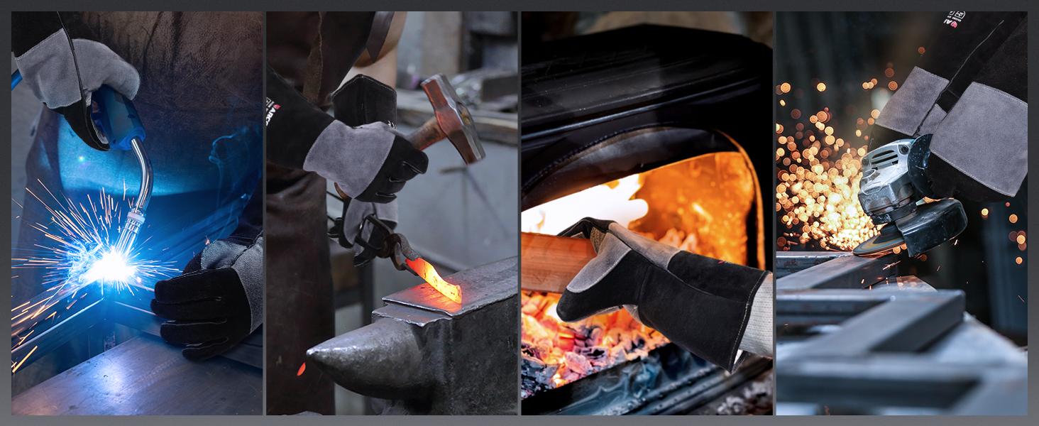 ARCCAPTAIN Welding Gloves 932℉ Heat/Fire Resistant 16 24 inches Gloves for Stick, Mig, Forge, BBQ, Grill, Fireplace, Baking, Stove Working Protection