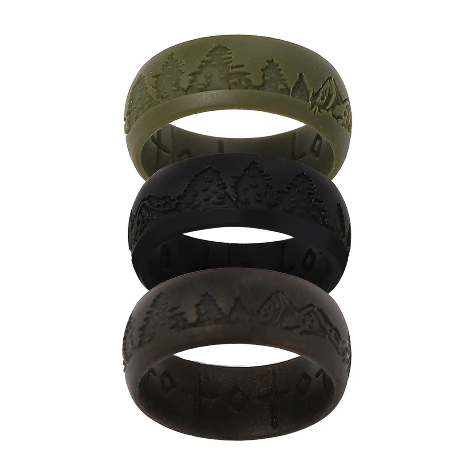 Silicone Rings for Men: 3-Pack Mountain and Tree Pattern Wedding Band 8.5mm Comfortable Rubber Sport Ring Set for Daily Wear Gym Work Travel Handmade Jewelry summerwins