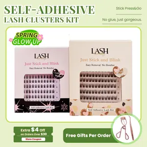 Lashterally Self-adhesive Lash Clusters Kit 2 styles Glue Free Fluffy Lightweight DIY Lashes Extension D Curly Cluster Eyelash Extensions 10mm/12mm/14mm Clusters For Girl Gift Makeup Cosmetics