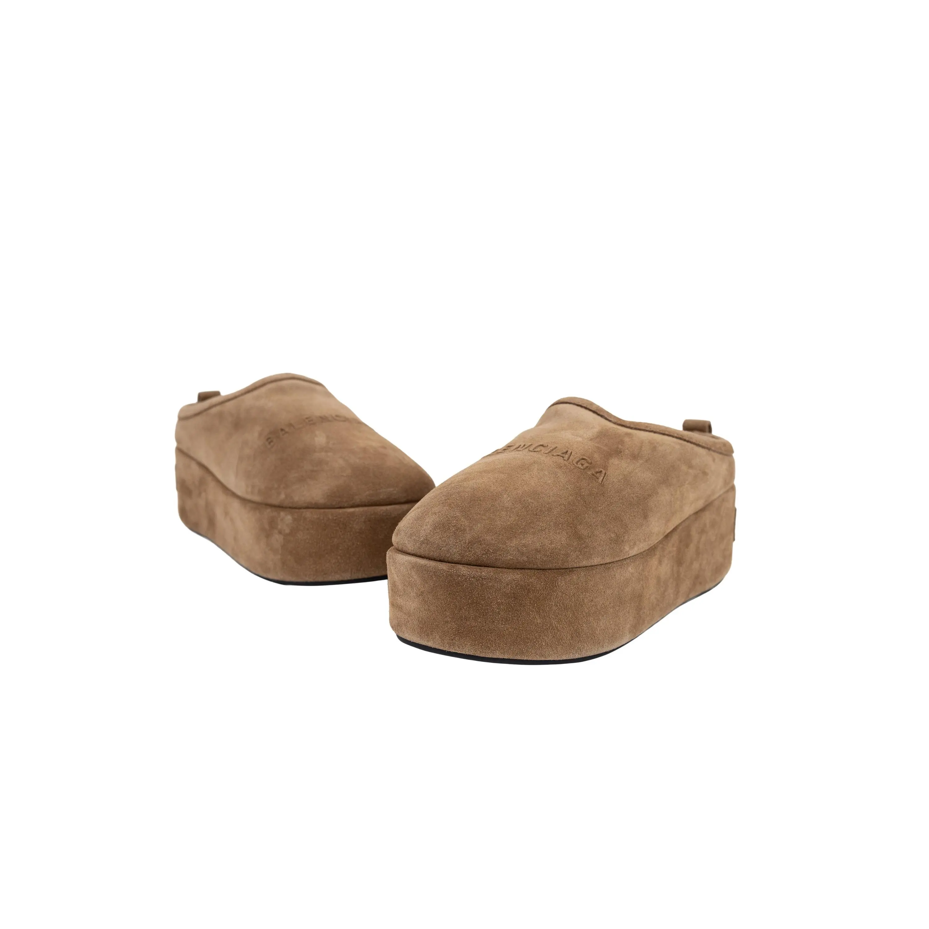 Balenciaga Tan Brown Shearling Alaska Platform Slides Size 39