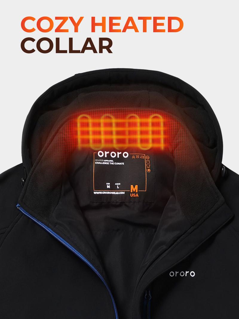 ororo Men's 4-Zone Classic Heated Jacket 2.0, Battery Included, 10 Hours of Runtime, Machine Washable, 4 Heating Zones, Water and Wind Resistant, Detachable Hood, YKK Zippers