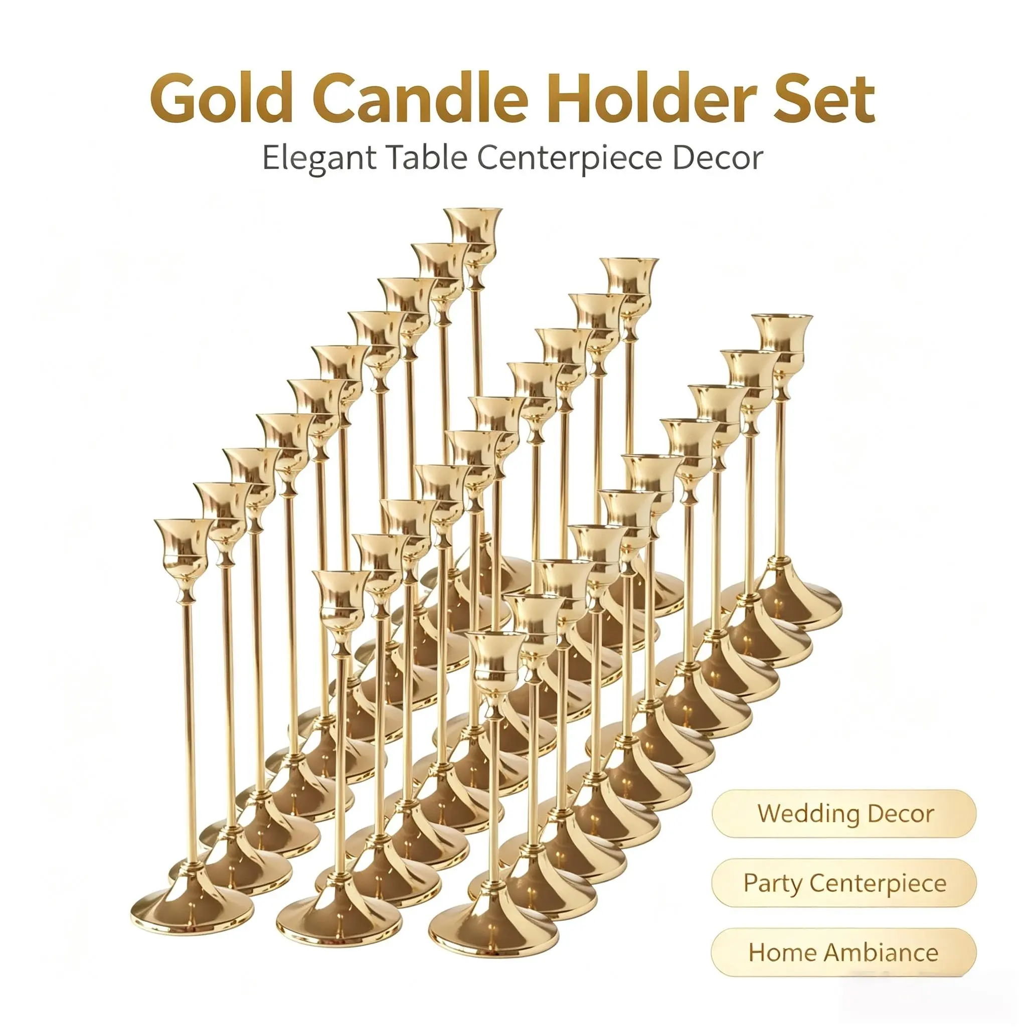 30Pcs Multi-Color Metal Taper Candle Holders, Real & LED Candle Compatible, Table Centerpieces for Wedding, Christmas, Fall, Halloween, Ceremony, Birthday & Home Decor, Candles Not Included